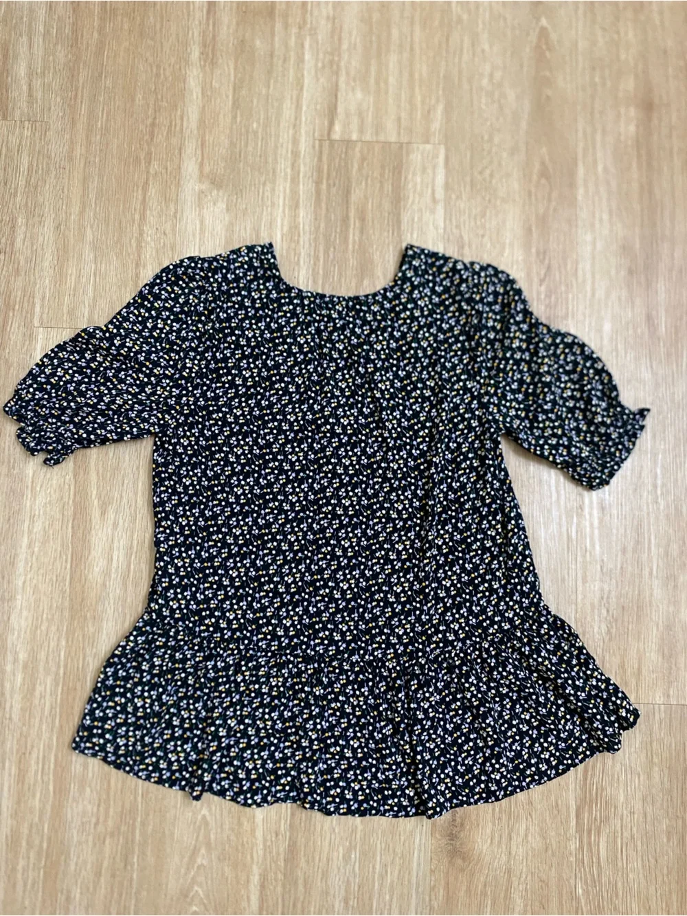 Madewell Black Floral V-Neck Peplum Top